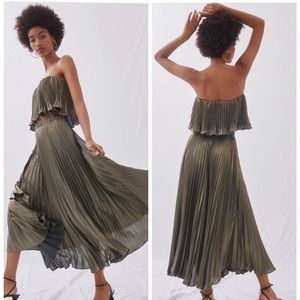 Anthropologie Green Metallic Skirt Set